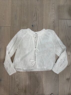 Splendid White Swiss Dot Tie-Front Blouse